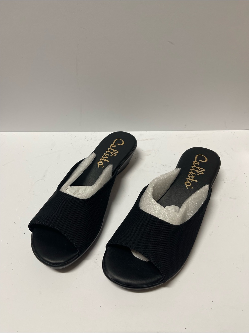 Callisto Black Open-Toe Slide Mules for Women